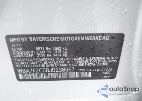 2018 BMW Alpina B7 xDrive из США, поврежденный, VIN WBA7F2C58JB238567